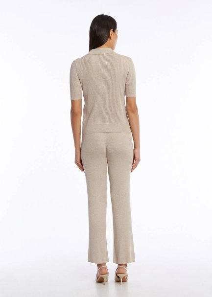 JEWEL BUTTONS POLO NECK SAND KNIT TOP - 5