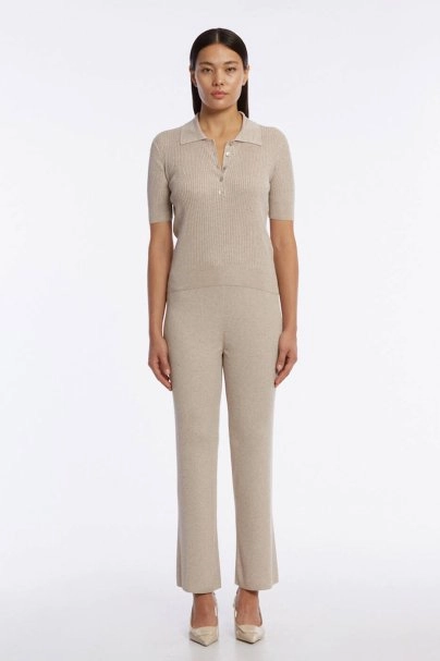 JEWEL BUTTONS POLO NECK SAND KNIT TOP - 2