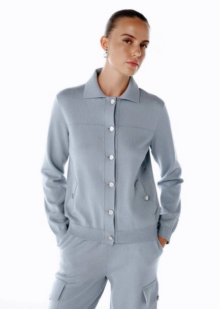 JEWEL BUTTONS RETRO BLUE KNIT SPORTS JACKET - 1