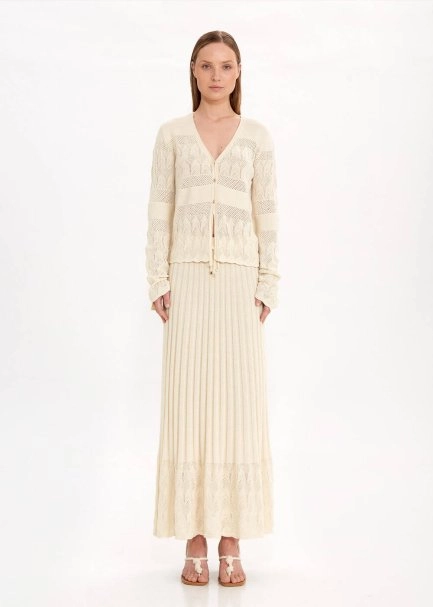 JEWEL BUTTONS SAND KNIT CARDIGAN - 2