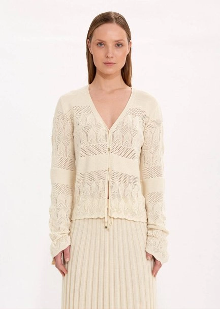 JEWEL BUTTONS SAND KNIT CARDIGAN - 1