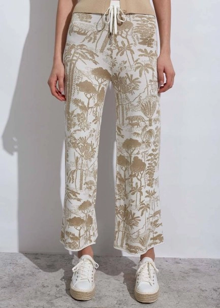 Jungle Pattern Ecru Beıge Knıt Pants - 1