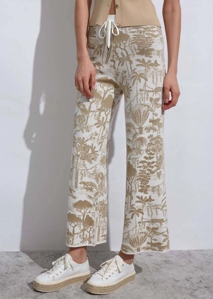 Jungle Pattern Ecru Beıge Knıt Pants - 2