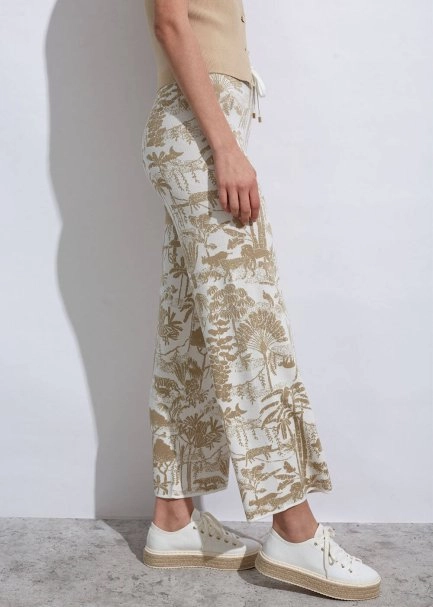 Jungle Pattern Ecru Beıge Knıt Pants - 5