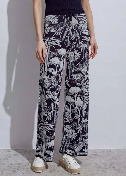 Jungle Pattern Ecru Navy Knıt Pants - 3