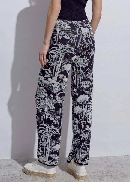 Jungle Pattern Ecru Navy Knıt Pants - 6