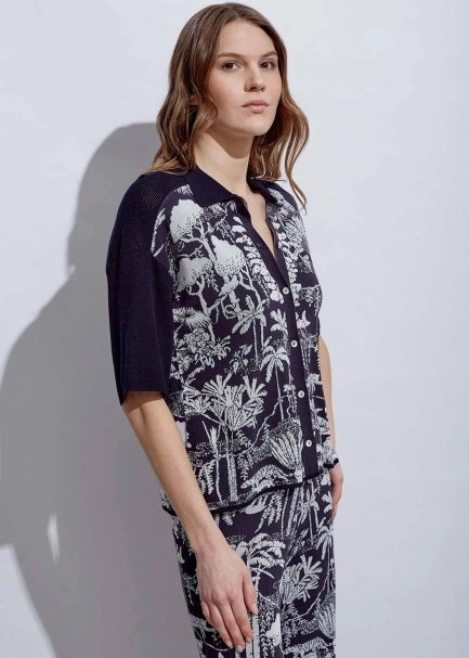 Jungle Pattern Ecru Navy Knıt Top - 5