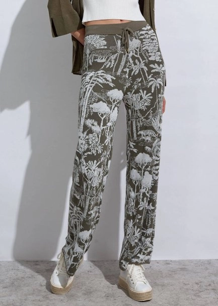 Jungle Pattern Ecru Rosemary Knıt Pants - 1