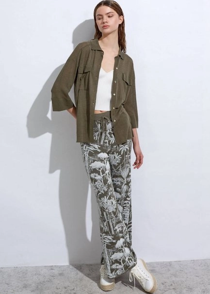 Jungle Pattern Ecru Rosemary Knıt Pants - 3