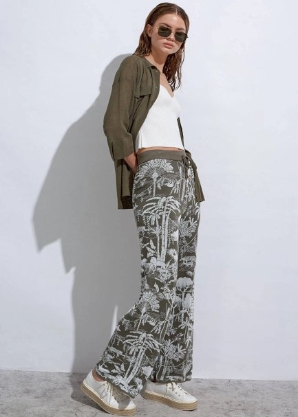 Jungle Pattern Ecru Rosemary Knıt Pants - 4