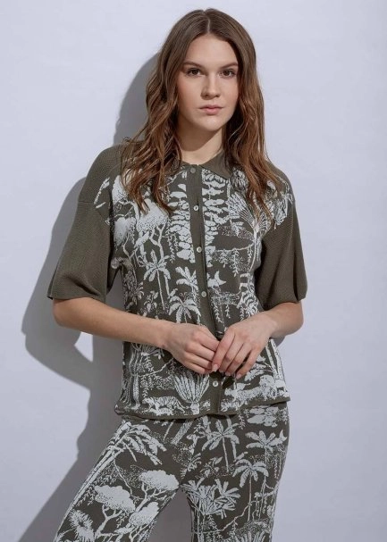 Jungle Pattern Ecru Rosemary Knıt Top - 1
