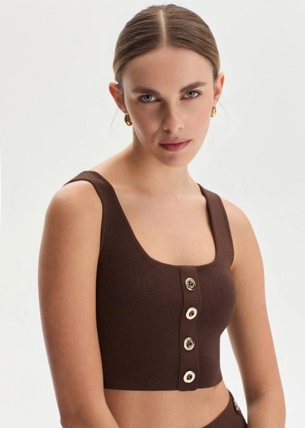 Kahve Crop Triko Üst - 4
