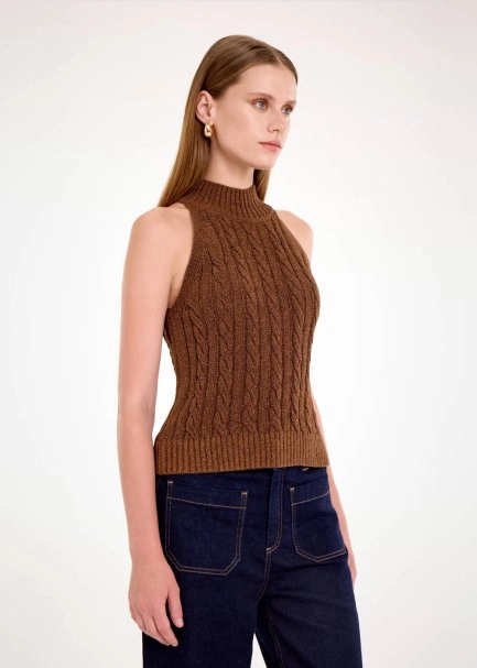 Kahve Işıltı Saç Örgü Triko Üst - 4