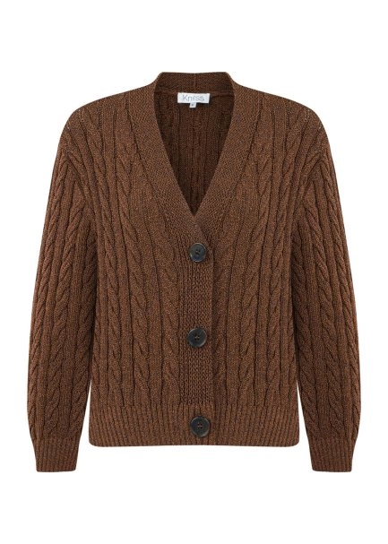 Kahve Işıltılı Saç Örgü Triko Hırka - 6