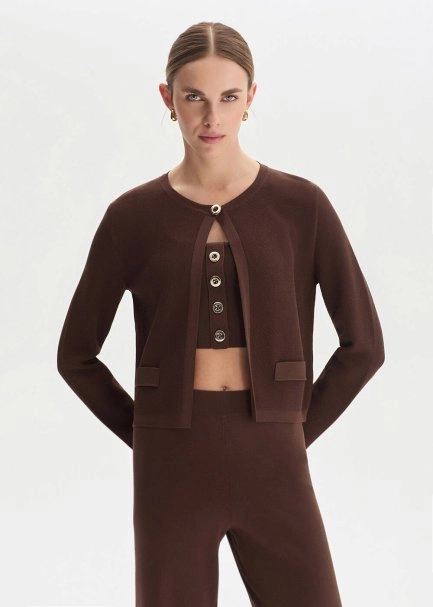 Kahve Regular Fit Triko Ceket - 1