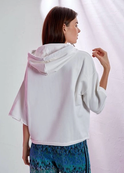 Kapişonlu Beyaz Sweatshirt - 3