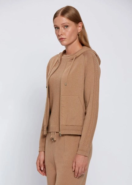 Kapüşonlu Camel Triko Hırka - 3