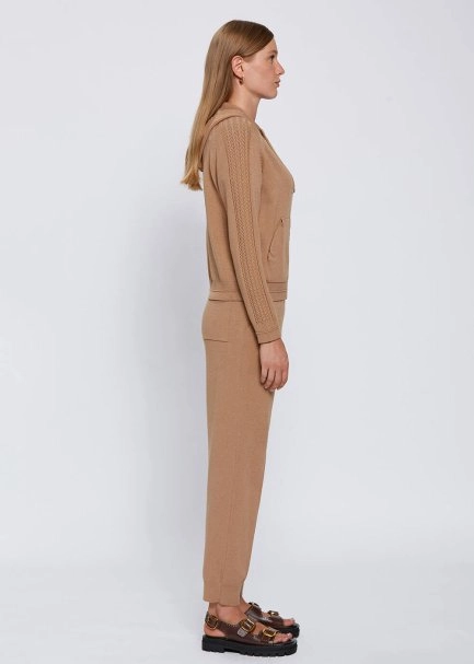 Kapüşonlu Camel Triko Hırka - 4
