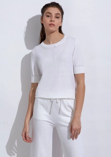 Kaşmir Karışımlı Ajur Örgü Ekru Triko Üst - 1