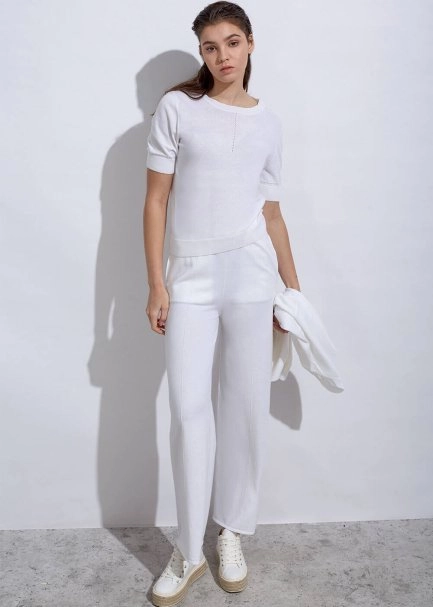 Kaşmir Karışımlı Ajur Örgü Ekru Triko Üst - 7