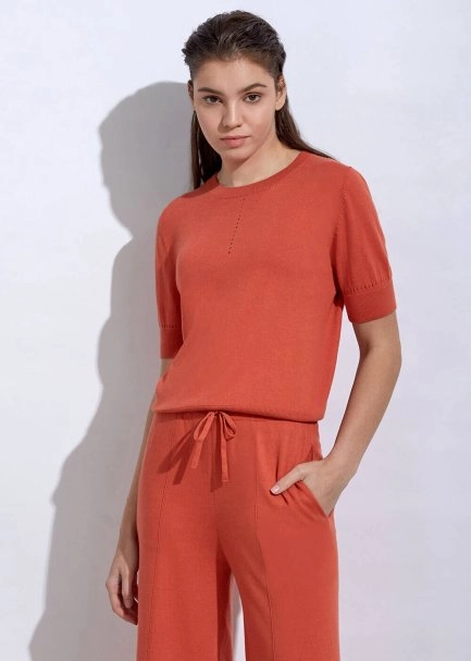 Kaşmir Karışımlı Ajur Örgü Turuncu Triko Üst - 1