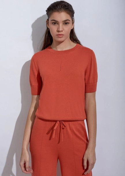 Kaşmir Karışımlı Ajur Örgü Turuncu Triko Üst - 4