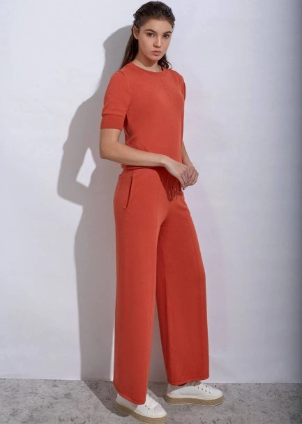 Kaşmir Karışımlı Ajur Örgü Turuncu Triko Üst - 7