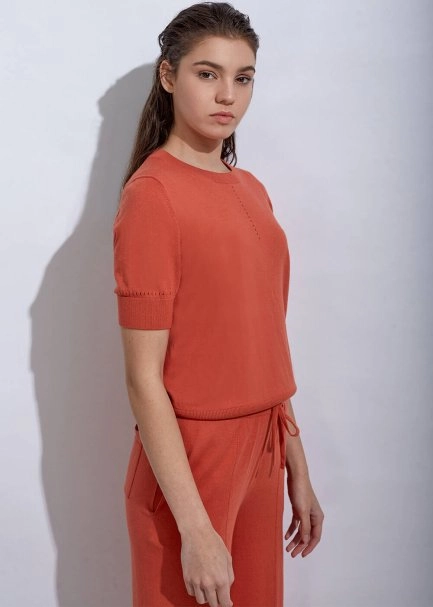 Kaşmir Karışımlı Ajur Örgü Turuncu Triko Üst - 6