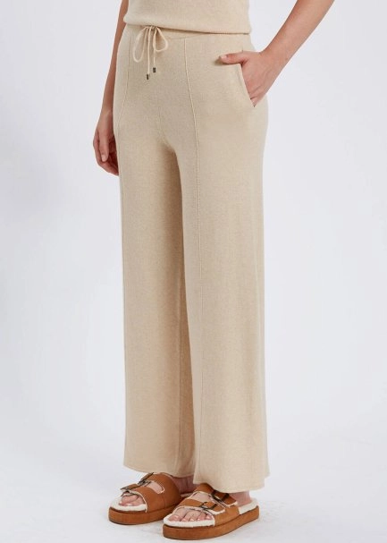 Kaşmir Karışımlı Bağcıklı Bej Triko Pantolon - 3