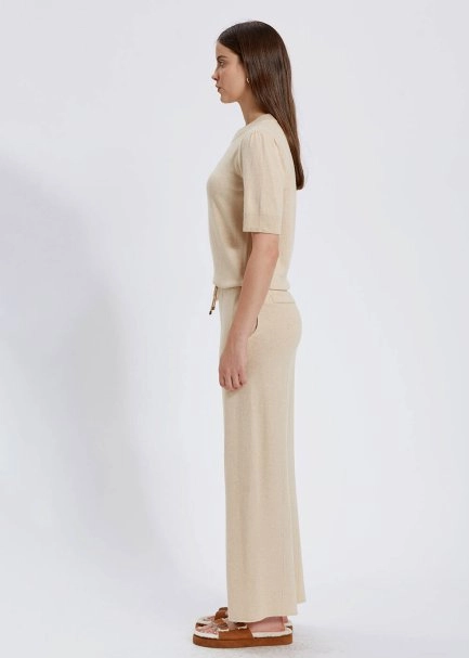 Kaşmir Karışımlı Bağcıklı Bej Triko Pantolon - 4