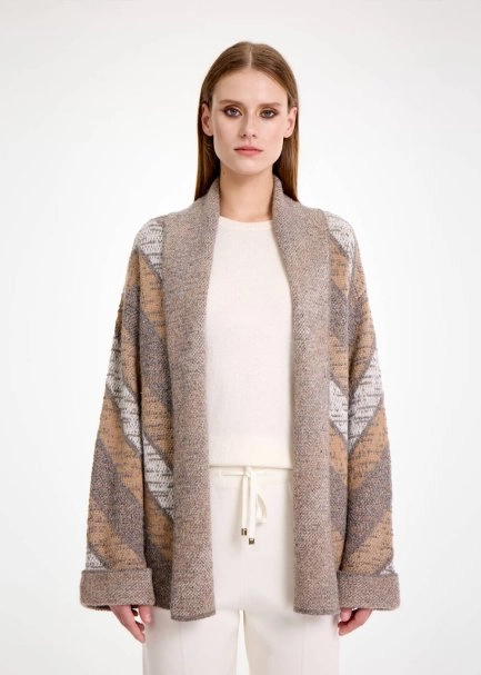 Kaşmir Karışımlı Camel Gri Triko Hırka - 1