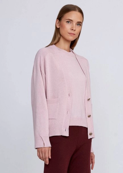 Kaşmir Karışımlı Açık Pembe Triko Hırka - 4