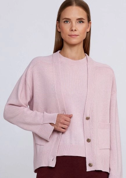 Kaşmir Karışımlı Açık Pembe Triko Hırka - 7