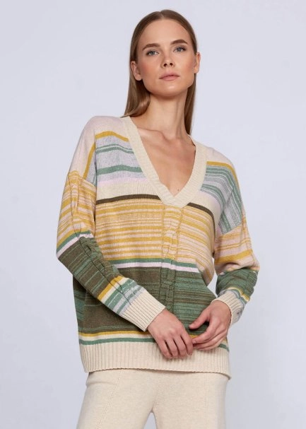 Kaşmir Karışımlı Çizgi Desenli Triko - 1