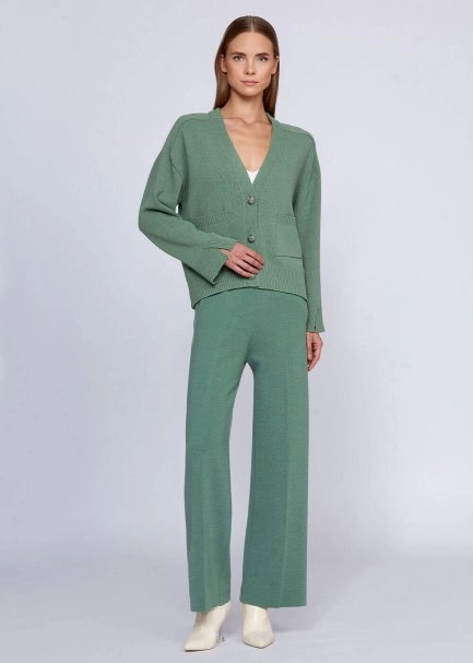 Kaşmir Karışımlı Düğmeli Yeşil Triko Hırka - 2