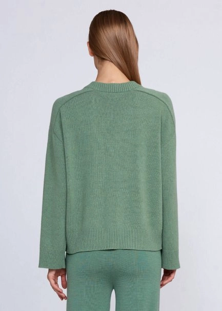 Kaşmir Karışımlı Düğmeli Yeşil Triko Hırka - 3