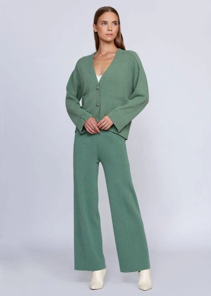 Kaşmir Karışımlı Düğmeli Yeşil Triko Hırka - 5