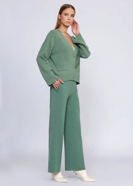 Kaşmir Karışımlı Düğmeli Yeşil Triko Hırka - 6