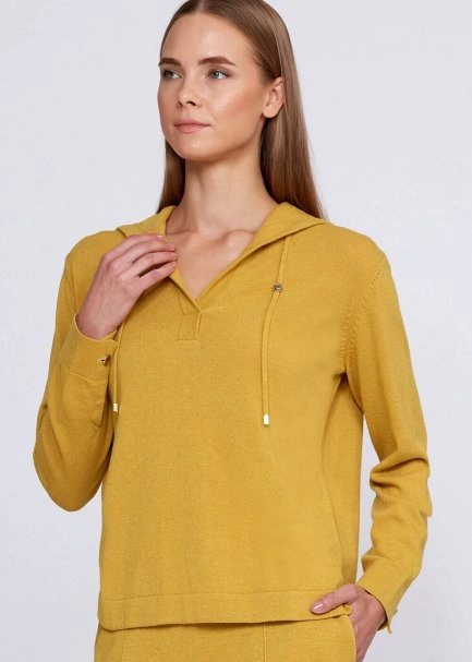 Kaşmir Karışımlı Kapüşonlu Sarı Triko Üst - 7