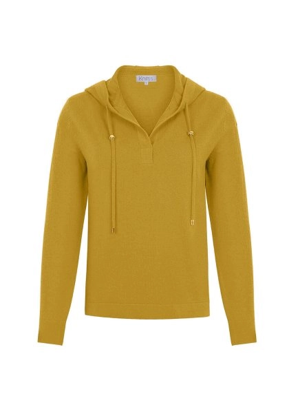 Kaşmir Karışımlı Kapüşonlu Sarı Triko Üst - 8