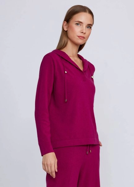 Kaşmir Karışımlı Kapüşonlu Pembe Triko - 4