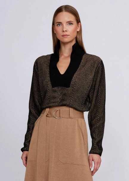 Kaşmir Karışımlı Kontrast Örgü Detaylı Triko - 1