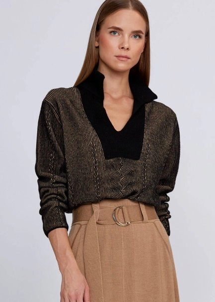 Kaşmir Karışımlı Kontrast Örgü Detaylı Triko - 7