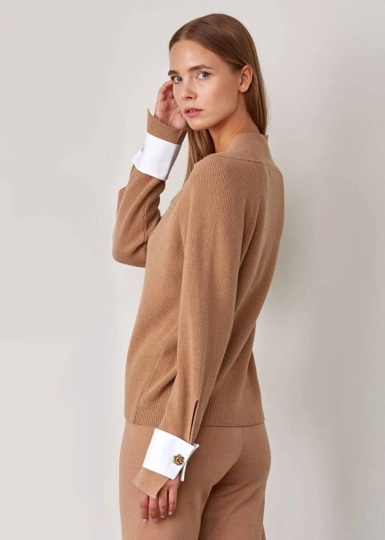 Kaşmir Karışımlı Manşet Detaylı Camel Triko Kazak - 7