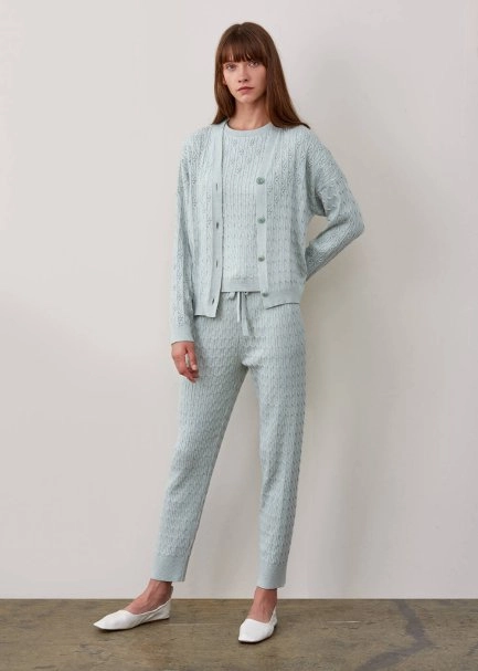 Kaşmir Karışımlı Örgü Detaylı Yeşil Triko Pantolon - 2