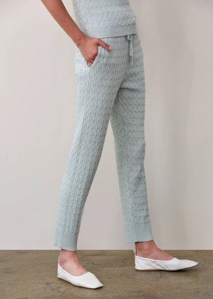 Kaşmir Karışımlı Örgü Detaylı Yeşil Triko Pantolon - 4