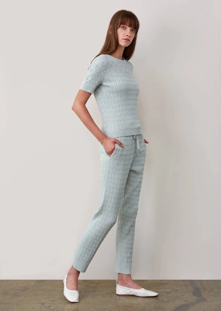 Kaşmir Karışımlı Örgü Detaylı Yeşil Triko Pantolon - 5