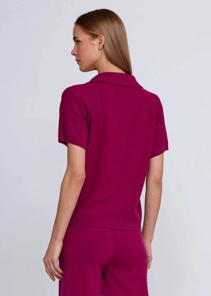 Kaşmir Karışımlı Polo Yaka Pembe Triko Üst - 3