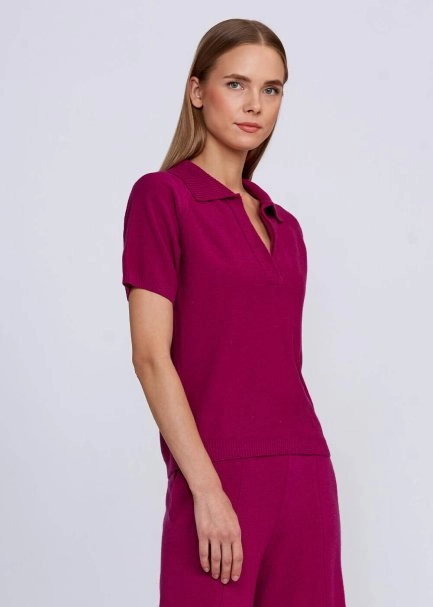 Kaşmir Karışımlı Polo Yaka Pembe Triko Üst - 4