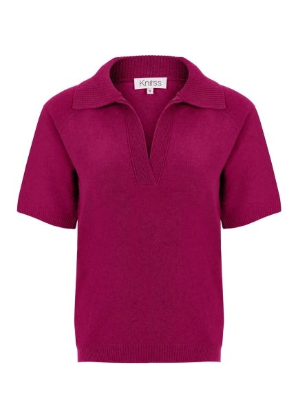 Kaşmir Karışımlı Polo Yaka Pembe Triko Üst - 8